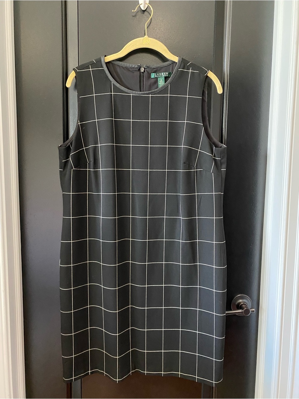 Ralph Lauren Black Sleeveless Windowpane Midi Dress